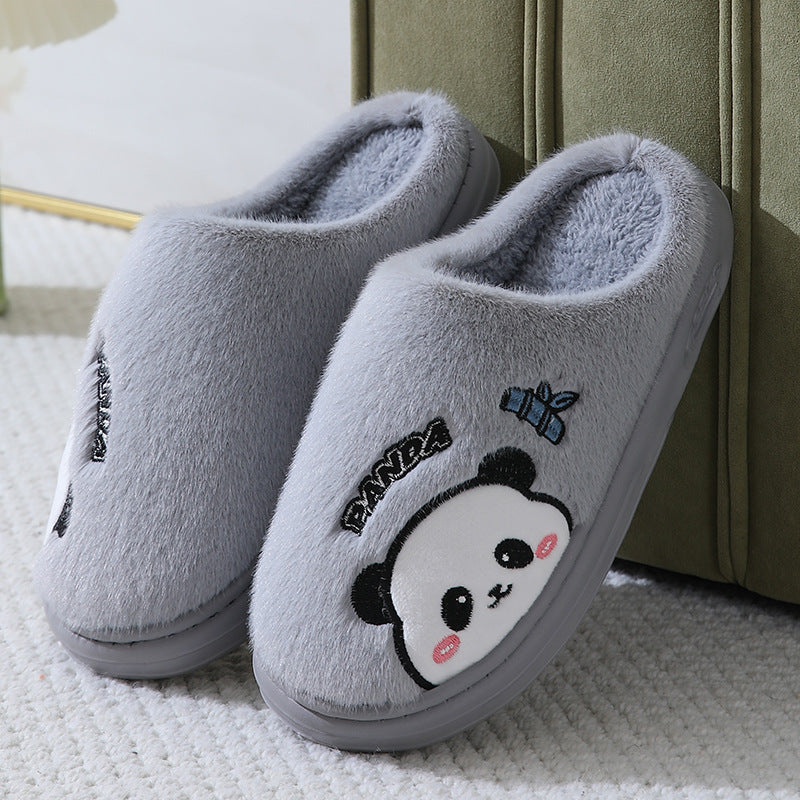 Zapatillas lindas de Panda de dibujos animados para el hogar, invierno, cálidas, suela gruesa, pantuflas para dormitorio, zapatos de casa para parejas