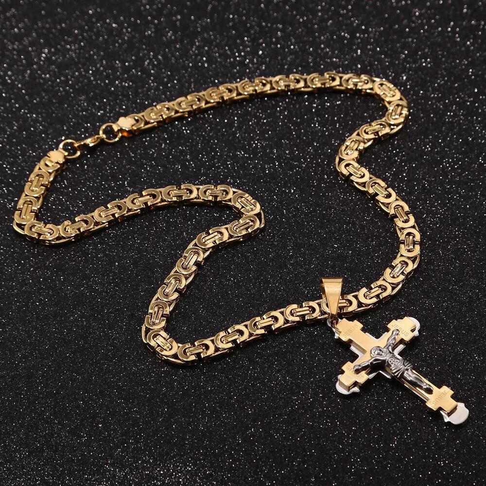 Man's Stainless Steel Vacuum Plating Colorfast Cross Necklace Pendant