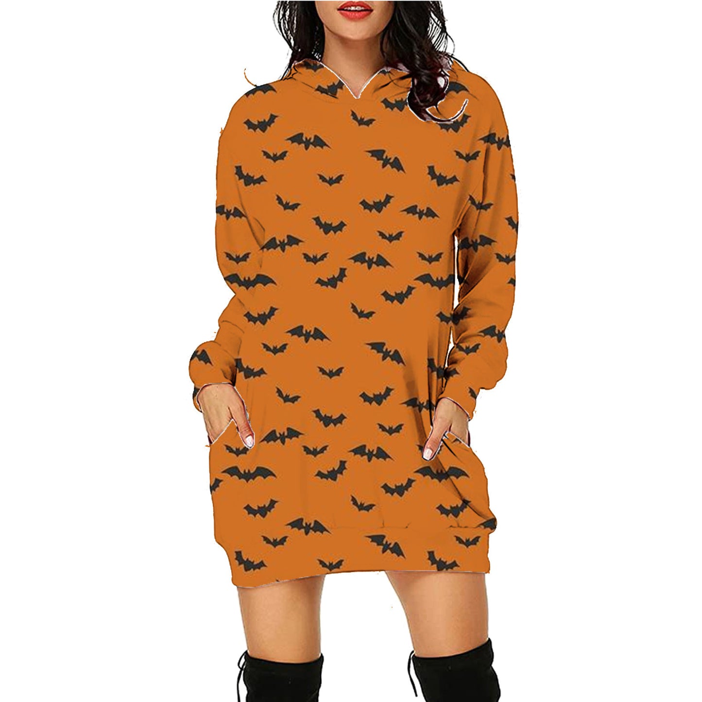 Sudadera con capucha larga con estampado de Halloween y bolsillos suéter ropa de manga larga para mujer