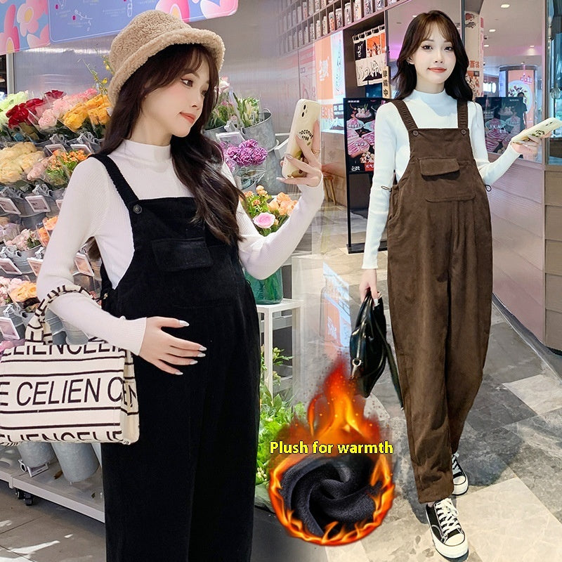 Corduroy Maternity Pants Thickened Autumn And Winter Suit Two-piece Set