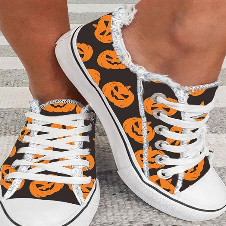 Personality Graffiti Halloween Thanksgiving Print Casual Canvas Shoes Women