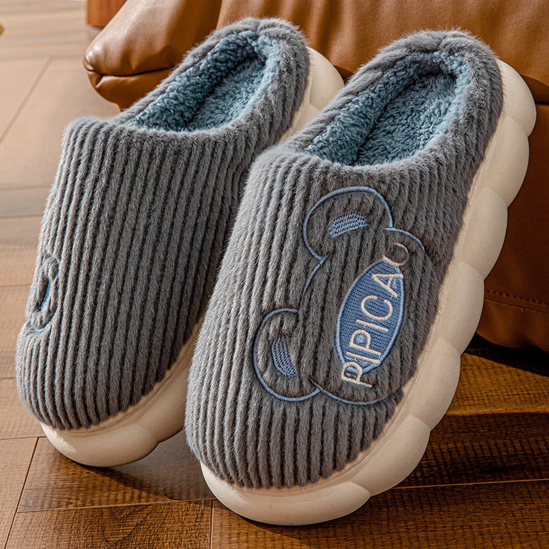 Cute Bear Home Slippers Warm Thick Bottom Non-slip Couple House Shoes Winter Floor Bedroom Slippers For Women Men