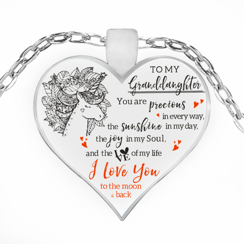 Cute Unicorn Heart Pendant Necklace To My Daughter Granddaughter Inspirational Necklaces Birthday Gift