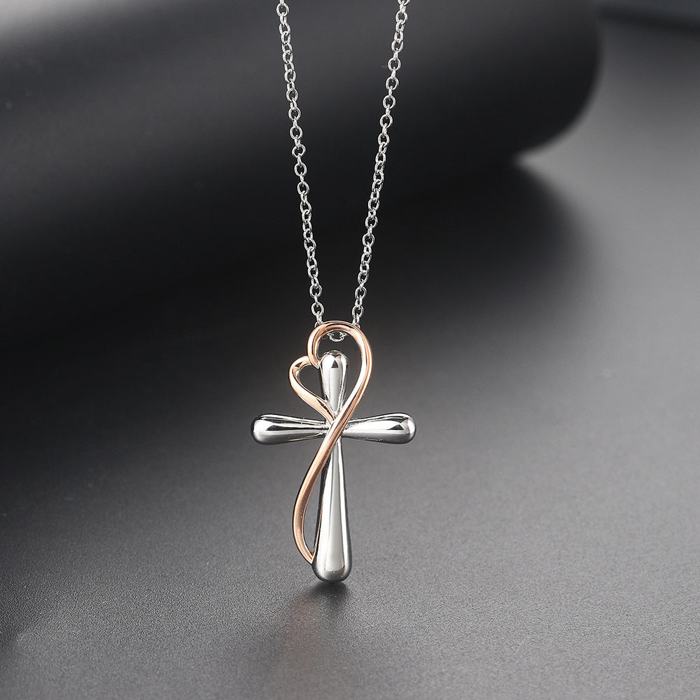 Heart-shaped Cross Necklace Simple Color Separation Electroplating*Shipping to US only