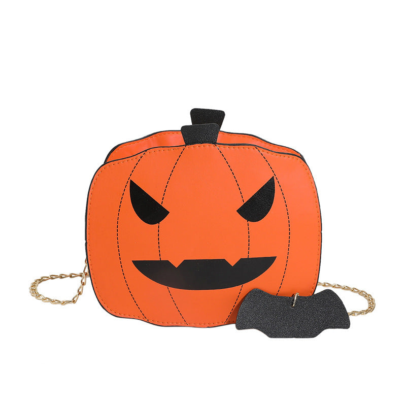 Bolso de hombro de calabaza de dibujos de Halloween para niñas, bolsos cruzados con cadena creativa y divertida con personalidad para mujer