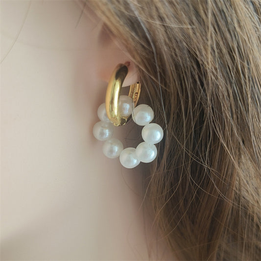 French Classic Artificial Pearl Western Style Donut Baroque Style Earrings