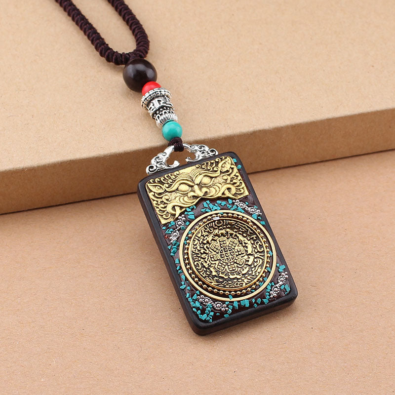 Ethnic Style Hand-Made Thangka Ebony Pendant