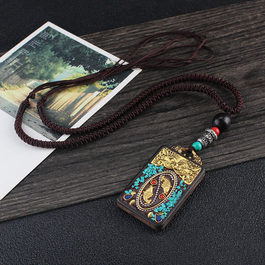 Ethnic Style Hand-Made Thangka Ebony Pendant