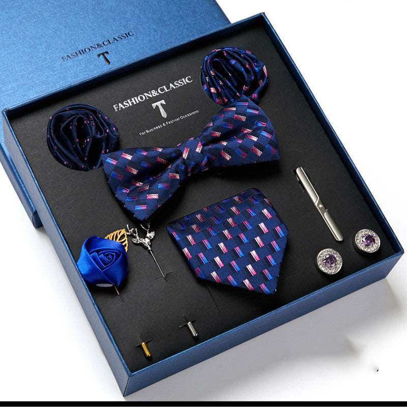 New Men's Gift Box Tie Fashion Business Striped Necktie Square Scarf Combination Set Gift Box Gift