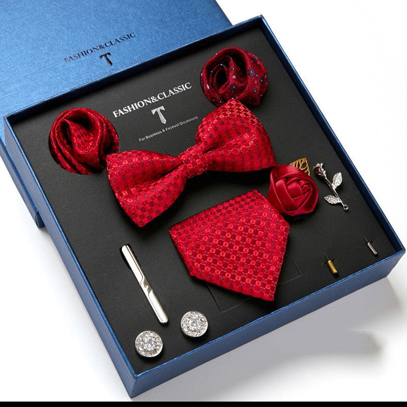 New Men's Gift Box Tie Fashion Business Striped Necktie Square Scarf Combination Set Gift Box Gift