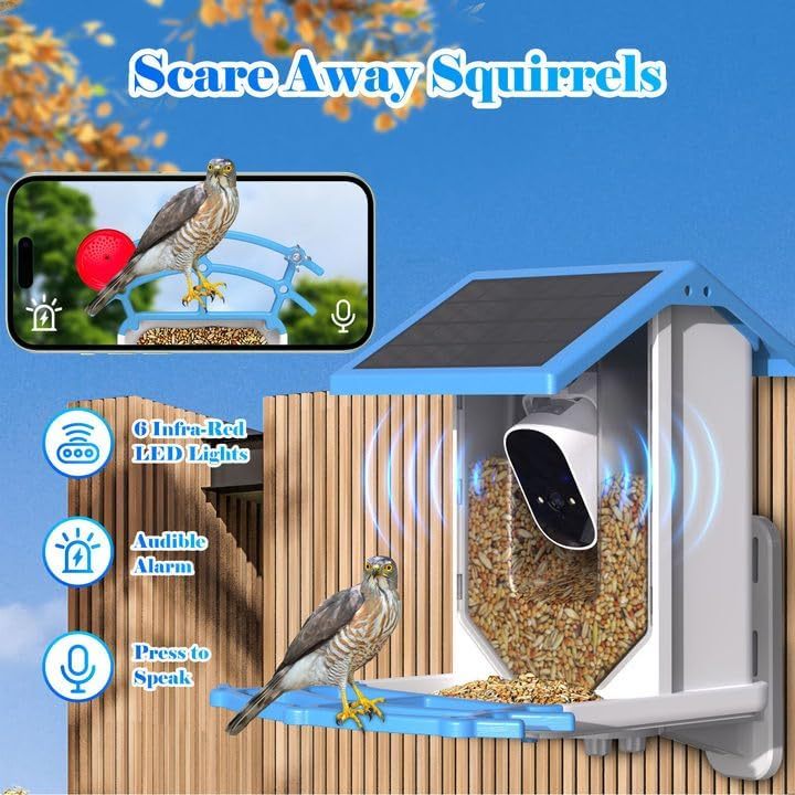 Smart Bird Feeder With Camera,Solar-Powered WiFi 4MP Live Camera,AI Identify Bird Species Auto Capture Garden Bird Watching&Motion Detection,Ideal Gift For Bird Lovers,Blue*Shipping to US only