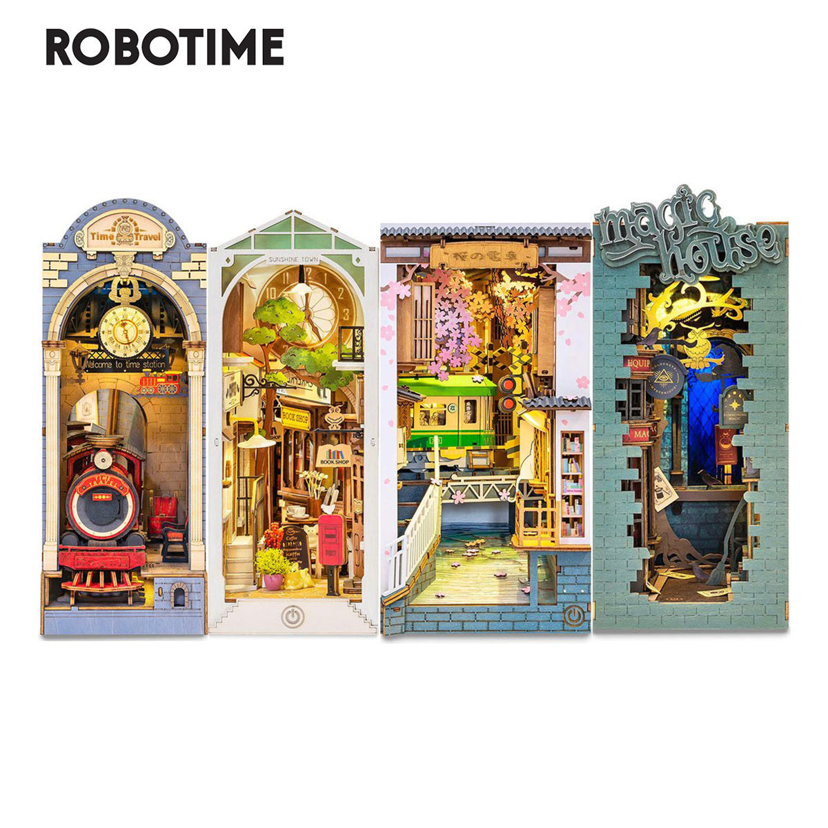 Robotime Rolife Book Nooks Series Stories In Books 4 Kinds DIY Wooden Miniature House Furniture Sakura Densya TGB01 Dropshipping*Shipping to US only