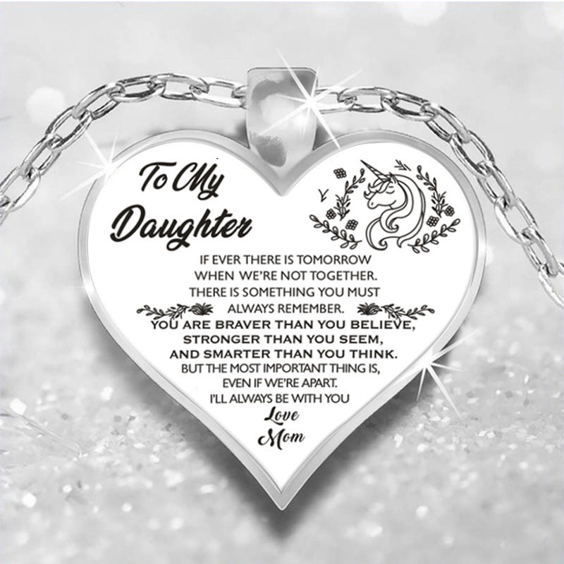 Cute Unicorn Heart Pendant Necklace To My Daughter Granddaughter Inspirational Necklaces Birthday Gift