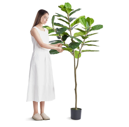 Artificial Fiddle Leaf Fig Tree, 6 FT, Secure PE Material & Anti-Tip Tilt Protection Low-Maintenance Faux Plant, Lifelike Green Fake Potted Tree For Home Office Warehouse Decor Indoor Outdoor*Shipping to US only