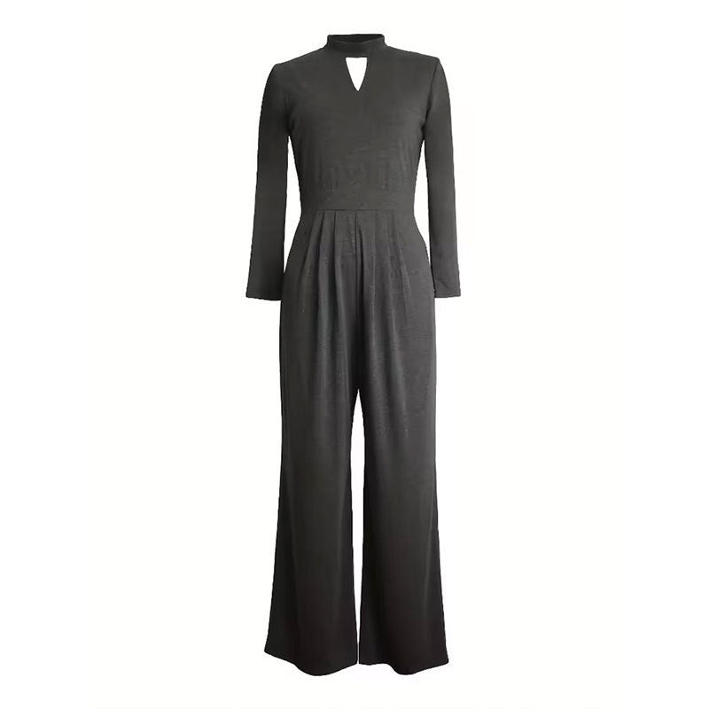 Small Turtleneck Long Sleeve Jumpsuit Knitted Casual Pants Straight