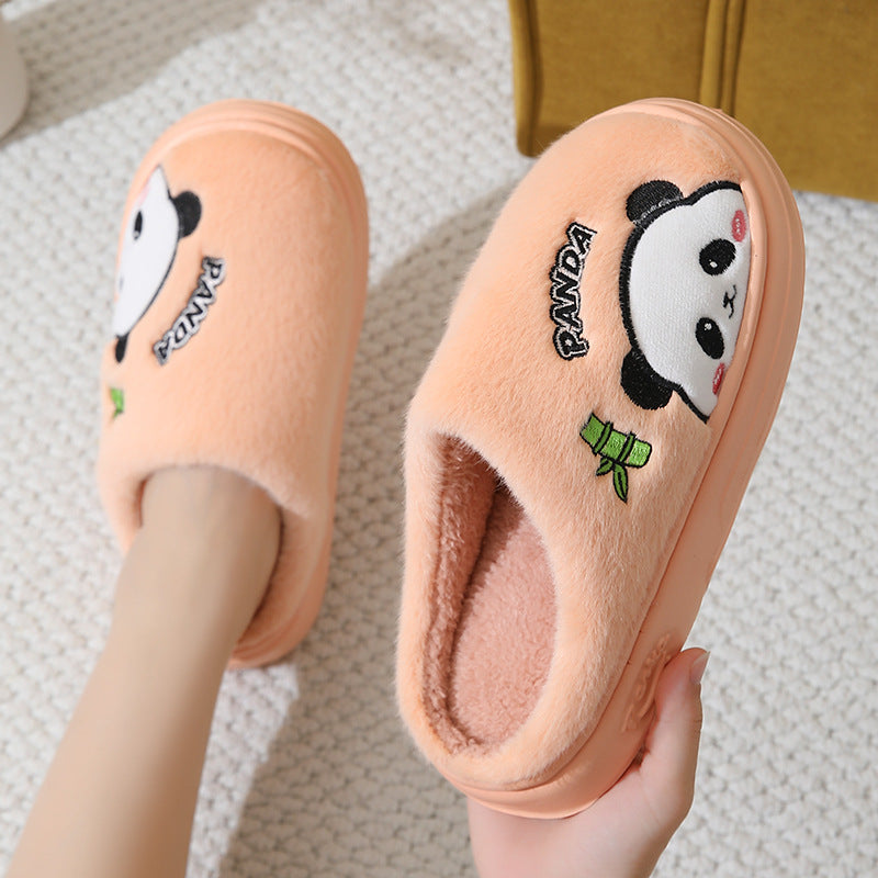 Zapatillas lindas de Panda de dibujos animados para el hogar, invierno, cálidas, suela gruesa, pantuflas para dormitorio, zapatos de casa para parejas