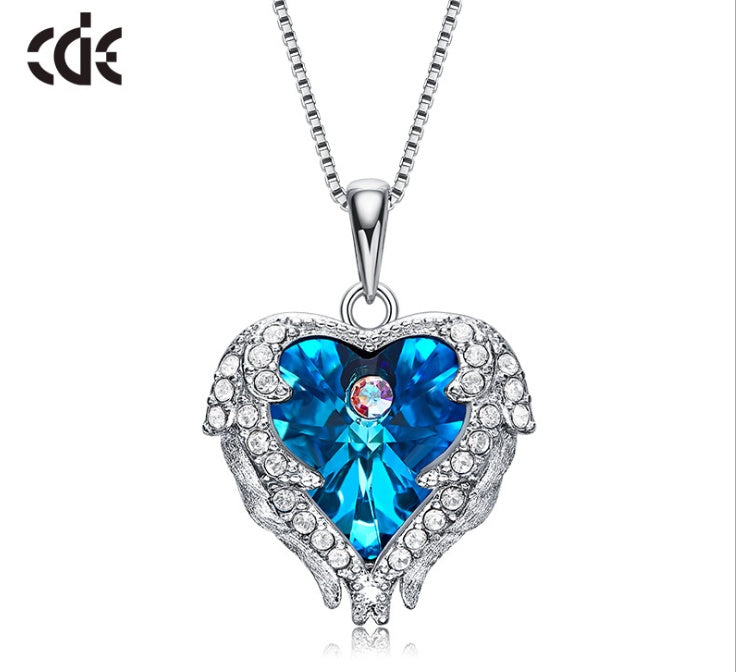 S925 Sterling Silver Ocean Heart Angel Necklace