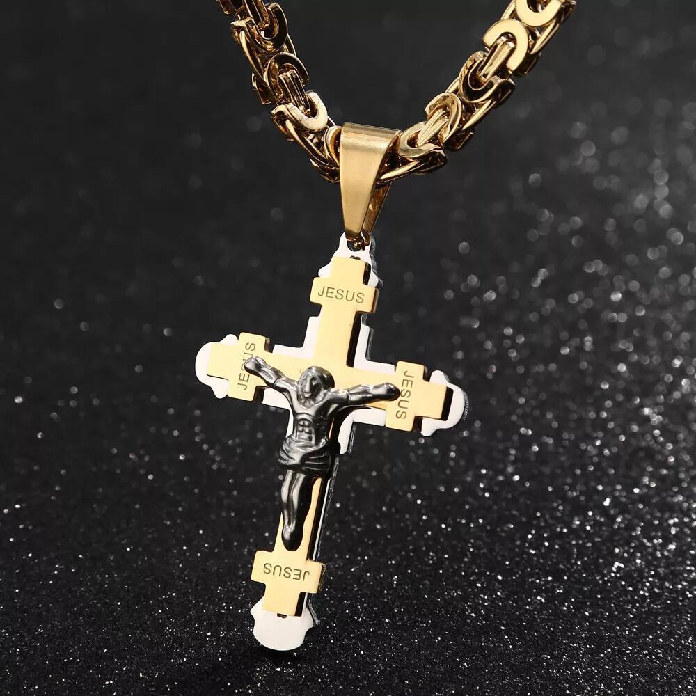 Man's Stainless Steel Vacuum Plating Colorfast Cross Necklace Pendant