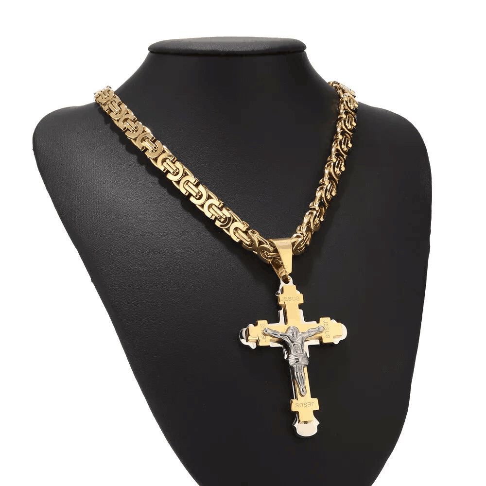 Man's Stainless Steel Vacuum Plating Colorfast Cross Necklace Pendant