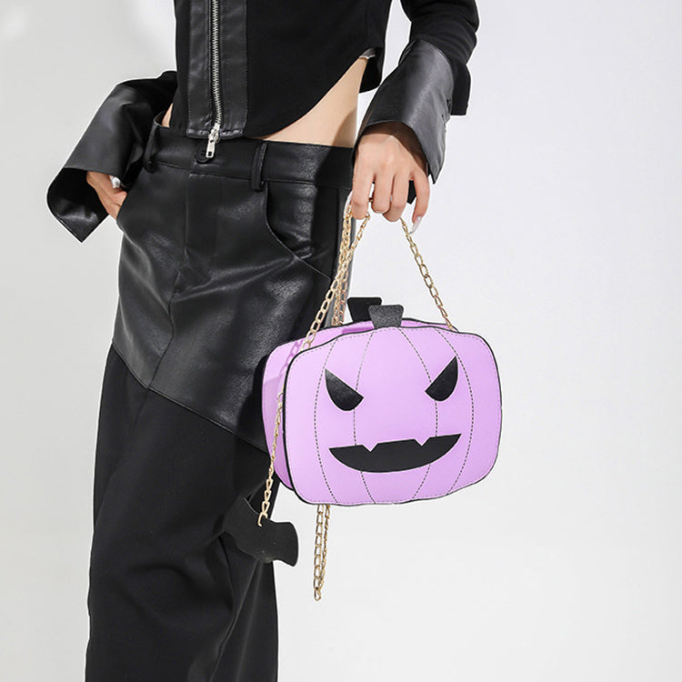 Bolso de hombro de calabaza de dibujos de Halloween para niñas, bolsos cruzados con cadena creativa y divertida con personalidad para mujer