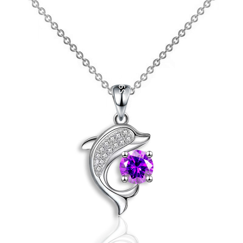 Dolphin Necklace Female Student Personality Purple Zircon Pendant Clavicle Chain Jewelry Necklace