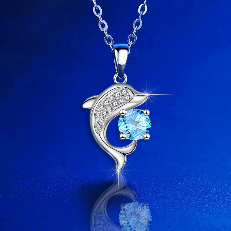 Dolphin Necklace Female Student Personality Purple Zircon Pendant Clavicle Chain Jewelry Necklace