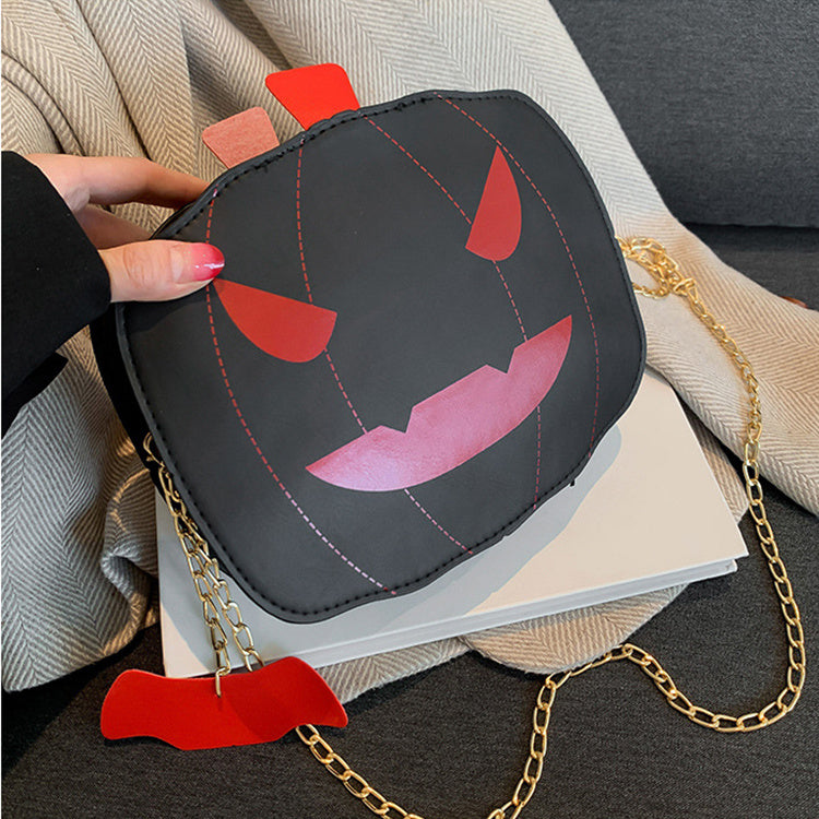 Bolso de hombro de calabaza de dibujos de Halloween para niñas, bolsos cruzados con cadena creativa y divertida con personalidad para mujer