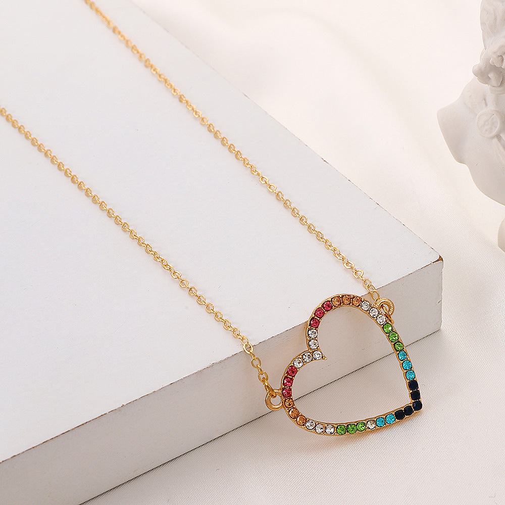 European And American Simple Colored Loving Heart Necklace Ins Fashion Hollowed-out Peach Heart