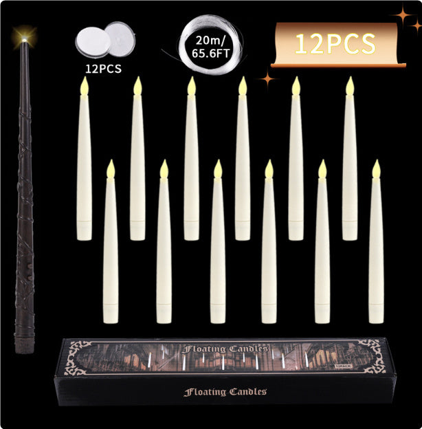 Halloween Floating LED Candles With Magic Wand Remote Control Flameless Remote Taper Electronic Candle Christmas Party Decor Candle Lights