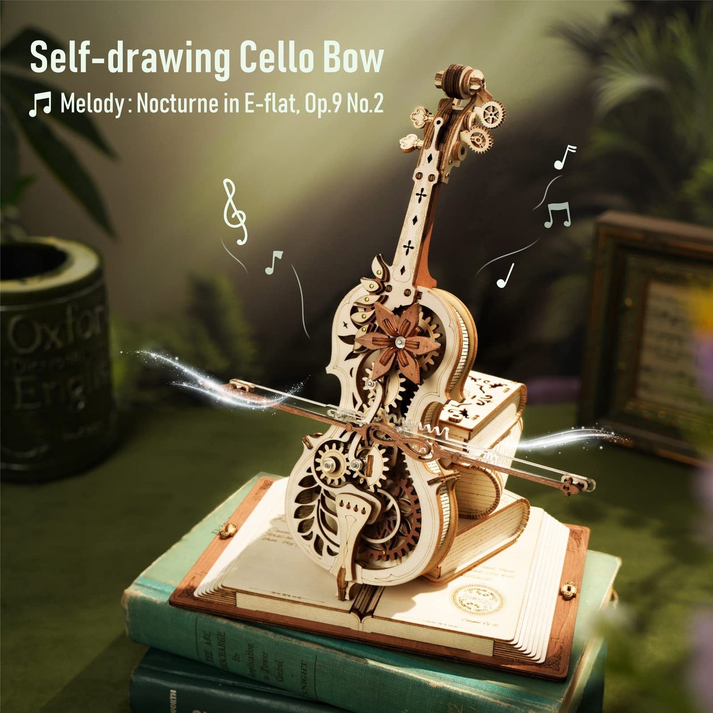 Robotime ROKR Magic Cello Mechanical Music Box Moveable Stem Funny Creative Toys For Child Girls 3D Wooden Puzzle AMK63*Shipping to US only