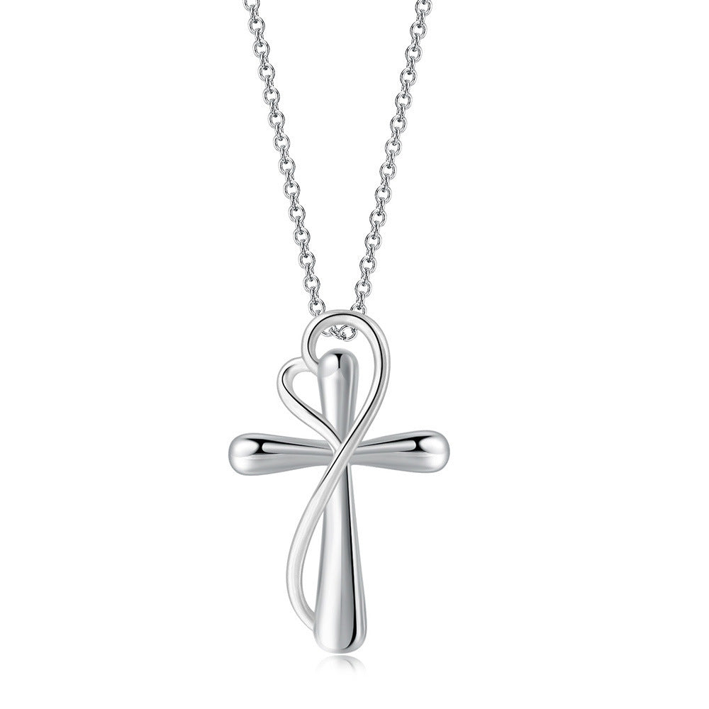 Heart-shaped Cross Necklace Simple Color Separation Electroplating*Shipping to US only