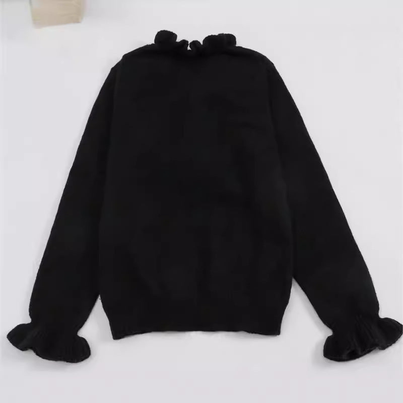 Winter V-neck Ruffled Knitted Sweater Fashion Pullover Long-sleeved Tops For Women