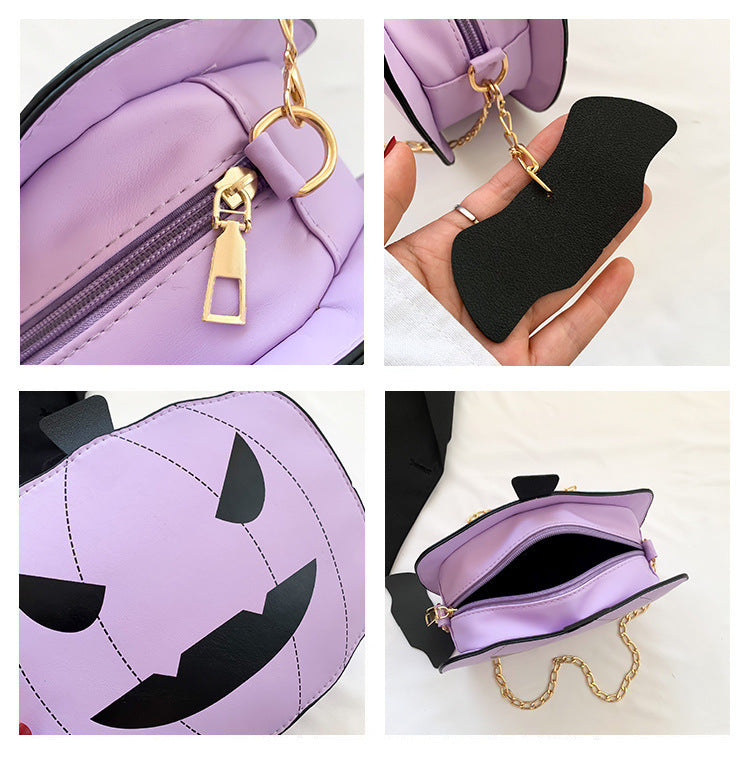 Bolso de hombro de calabaza de dibujos de Halloween para niñas, bolsos cruzados con cadena creativa y divertida con personalidad para mujer