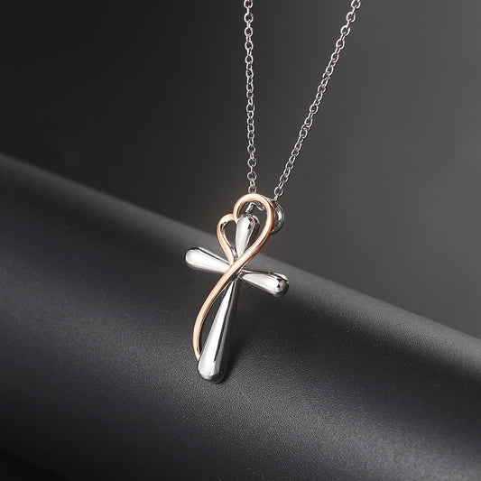 Heart-shaped Cross Necklace Simple Color Separation Electroplating*Shipping to US only