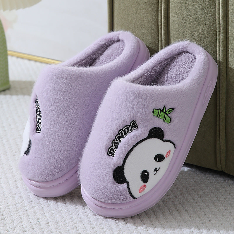 Zapatillas lindas de Panda de dibujos animados para el hogar, invierno, cálidas, suela gruesa, pantuflas para dormitorio, zapatos de casa para parejas