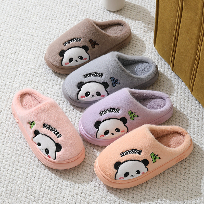 Zapatillas lindas de Panda de dibujos animados para el hogar, invierno, cálidas, suela gruesa, pantuflas para dormitorio, zapatos de casa para parejas