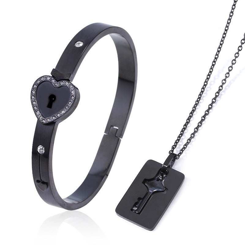 Joyería de moda, cerradura de amor de pareja de acero titanio, pulsera, juego de llaves, collar