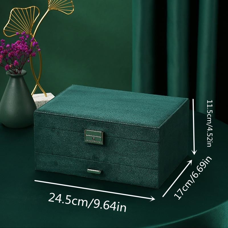 1pc Green 3-Layers Jewelry Box, Large PU Leather Finish Storage Drawer Cabinet, Jewelry, Earrings, Necklace, Bracelet, Ring, Ornaments, Adorn Article, Small Item Organizer Box Art Supplies*Shipping to UK only