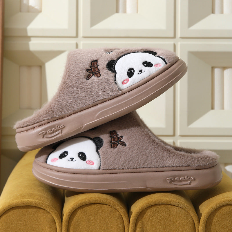 Zapatillas lindas de Panda de dibujos animados para el hogar, invierno, cálidas, suela gruesa, pantuflas para dormitorio, zapatos de casa para parejas