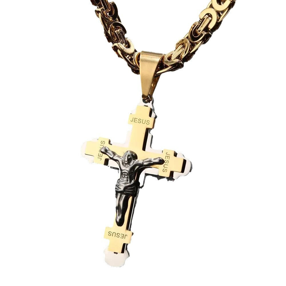 Man's Stainless Steel Vacuum Plating Colorfast Cross Necklace Pendant