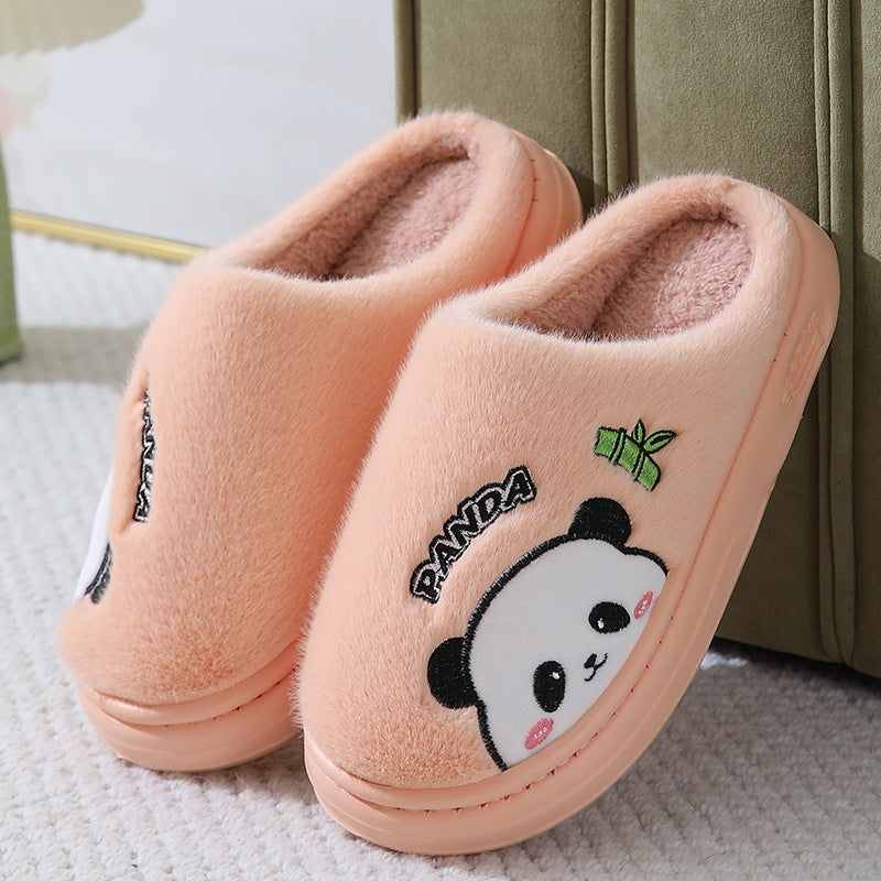 Zapatillas lindas de Panda de dibujos animados para el hogar, invierno, cálidas, suela gruesa, pantuflas para dormitorio, zapatos de casa para parejas