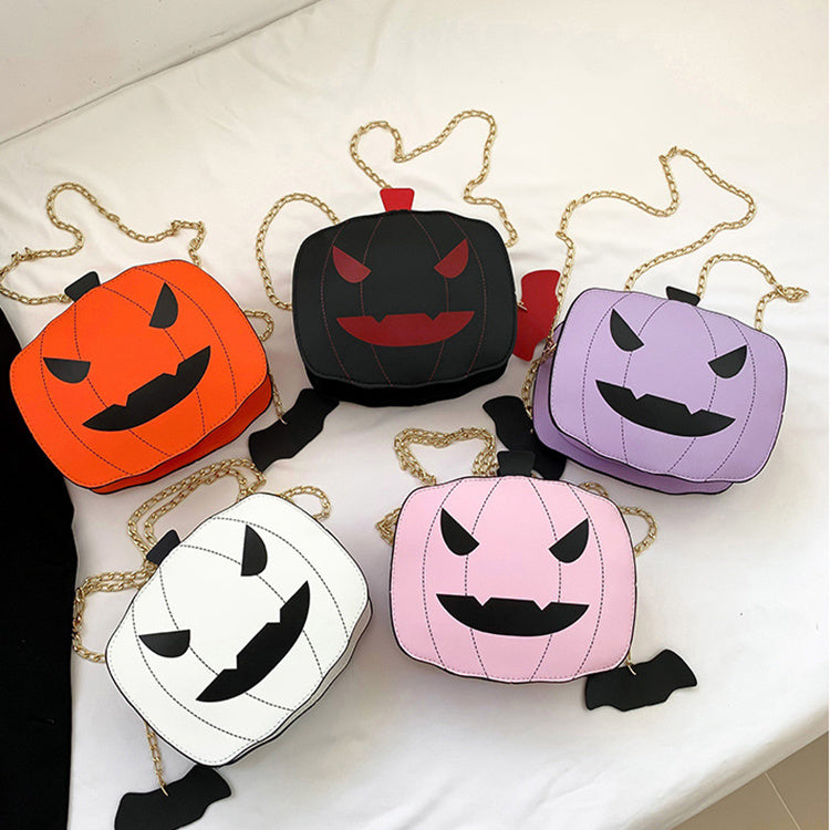 Bolso de hombro de calabaza de dibujos de Halloween para niñas, bolsos cruzados con cadena creativa y divertida con personalidad para mujer