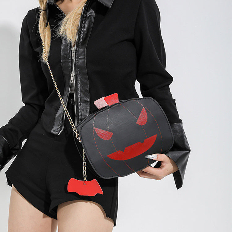 Bolso de hombro de calabaza de dibujos de Halloween para niñas, bolsos cruzados con cadena creativa y divertida con personalidad para mujer