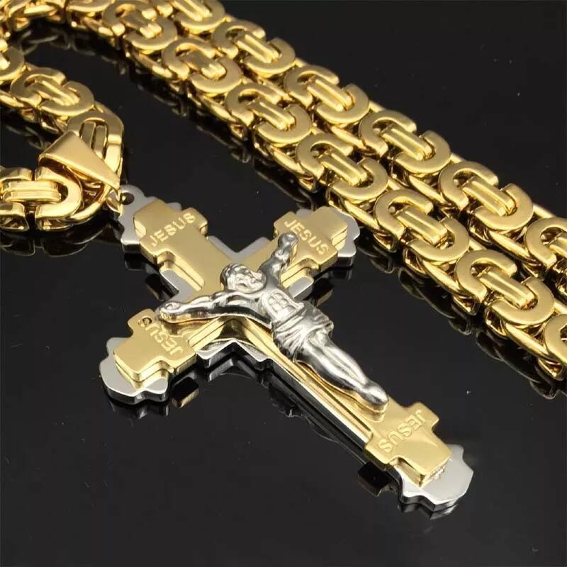 Man's Stainless Steel Vacuum Plating Colorfast Cross Necklace Pendant