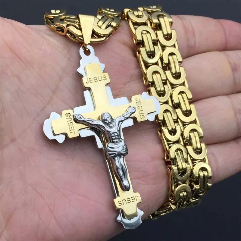 Man's Stainless Steel Vacuum Plating Colorfast Cross Necklace Pendant