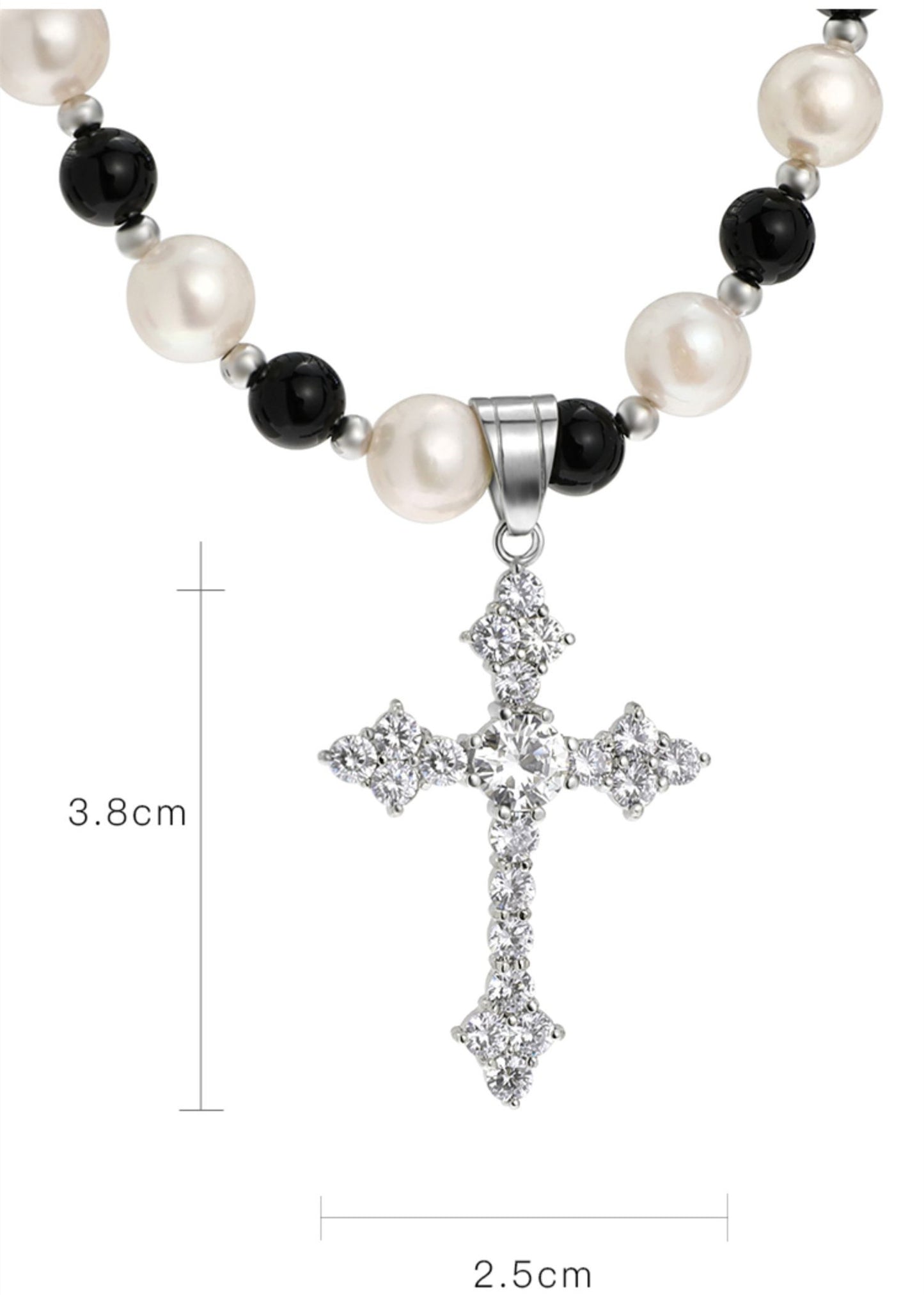 Natural Freshwater Pearl Black Agate Necklace With Cross Pendant