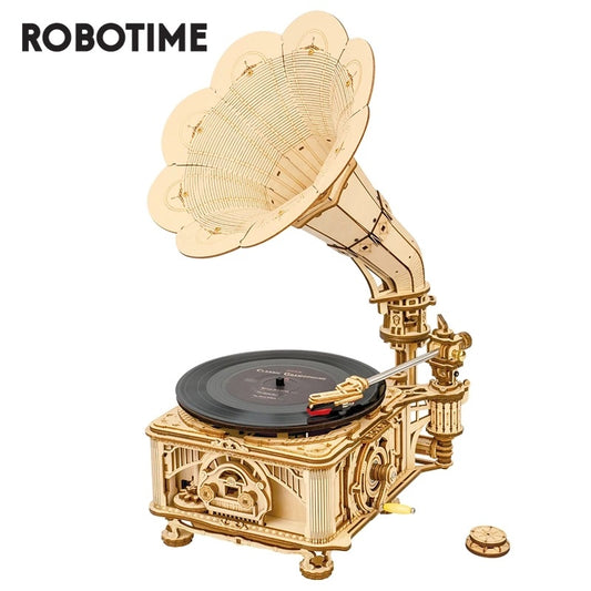 Robotime ROKR DIY Hand Crank Classic Gramophone Wooden Puzzle Model Building Kits Assembly Toy Gift For Children LKB01*Shipping to France only