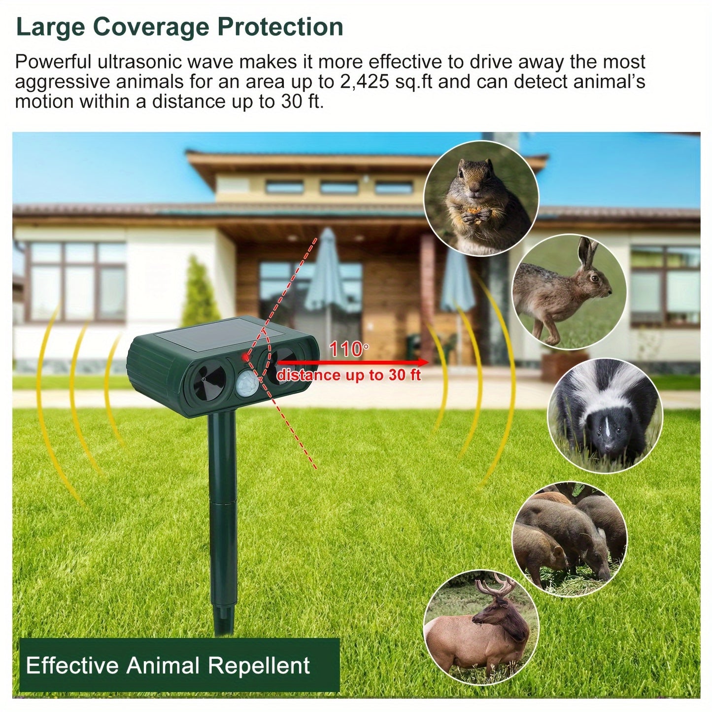 Animal Repellent, Solar Motion Sensor, Outdoor Farm, Garden, Courtyard Solar Power Ultrasonic Animal Repeller Pest Repellent Dog Cat Deer Raccoon*Shipping to US only