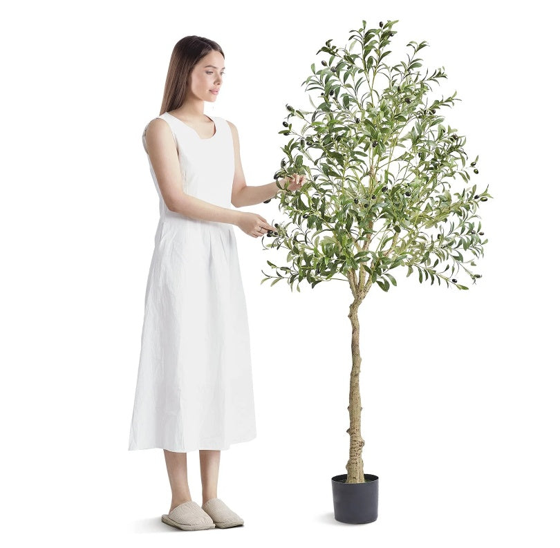 Artificial Olive Tree, 6 FT Tall Faux Plant, Secure PE Material & Anti-Tip Tilt Protection Low-Maintenance Plant, Lifelike Green Fake Potted Tree For Home Office Warehouse Decor Indoor Outdoor*Shipping to US only