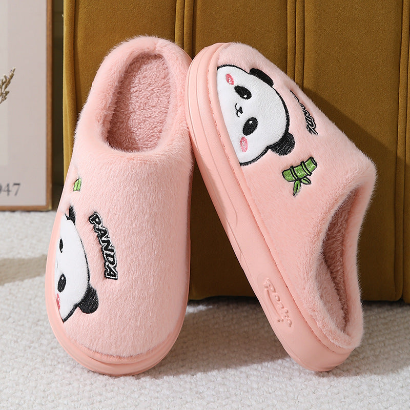 Zapatillas lindas de Panda de dibujos animados para el hogar, invierno, cálidas, suela gruesa, pantuflas para dormitorio, zapatos de casa para parejas